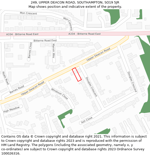 249, UPPER DEACON ROAD, SOUTHAMPTON, SO19 5JR: Location map and indicative extent of plot