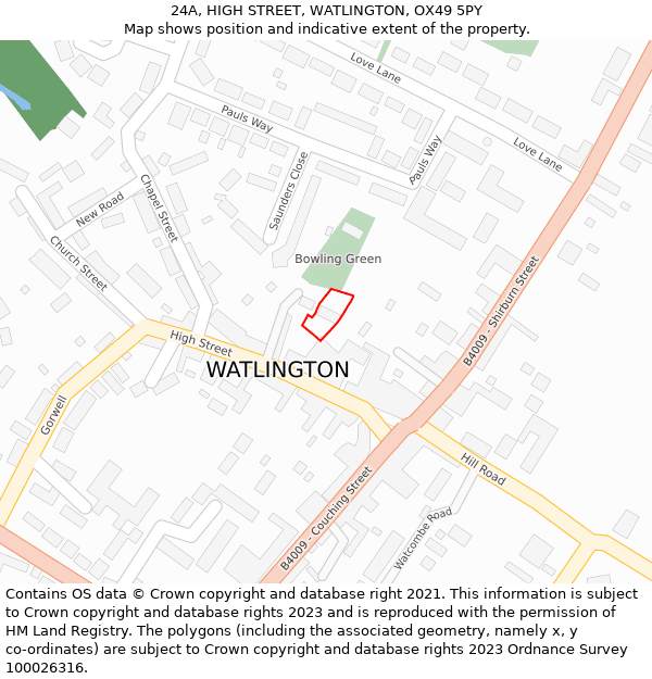 24A, HIGH STREET, WATLINGTON, OX49 5PY: Location map and indicative extent of plot