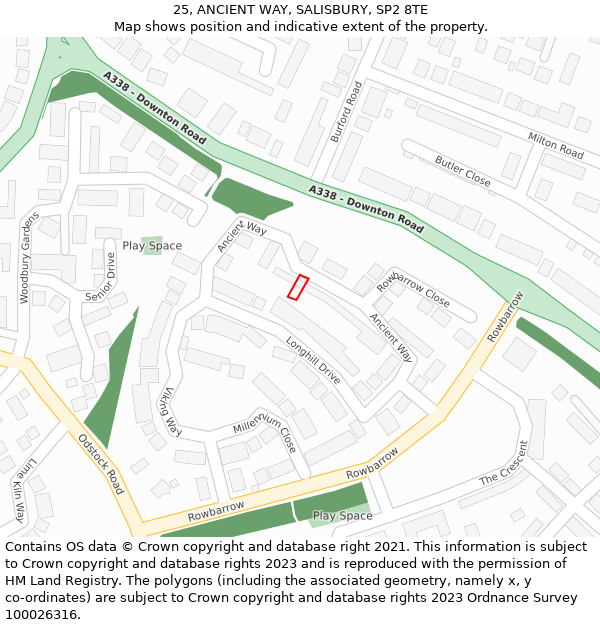 25, ANCIENT WAY, SALISBURY, SP2 8TE: Location map and indicative extent of plot