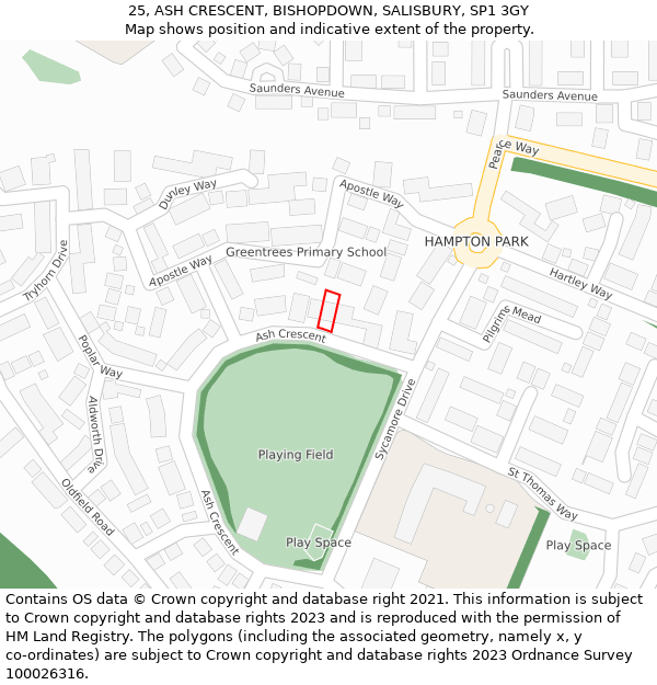 25, ASH CRESCENT, BISHOPDOWN, SALISBURY, SP1 3GY: Location map and indicative extent of plot