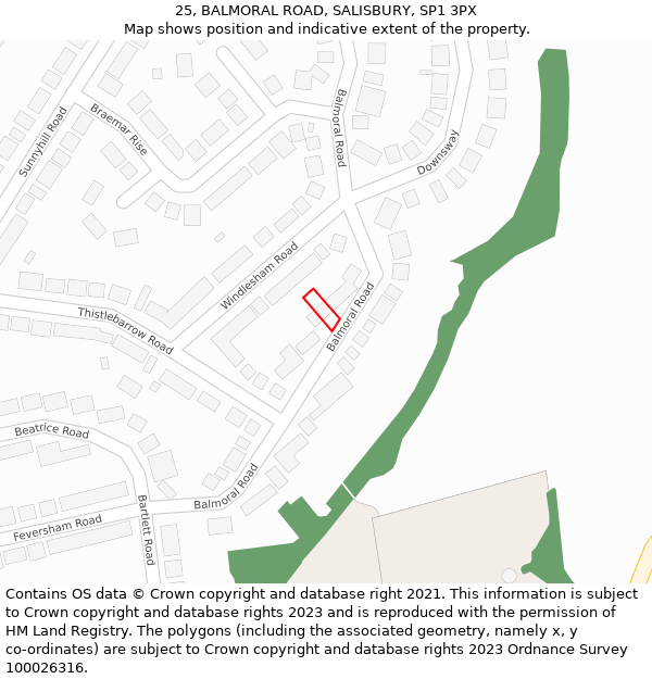 25, BALMORAL ROAD, SALISBURY, SP1 3PX: Location map and indicative extent of plot