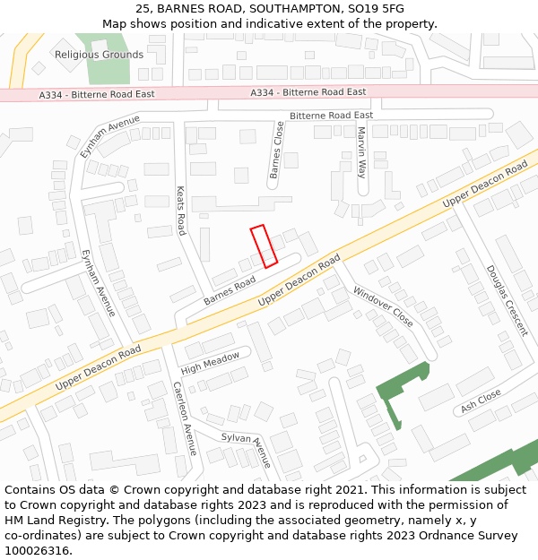 25, BARNES ROAD, SOUTHAMPTON, SO19 5FG: Location map and indicative extent of plot