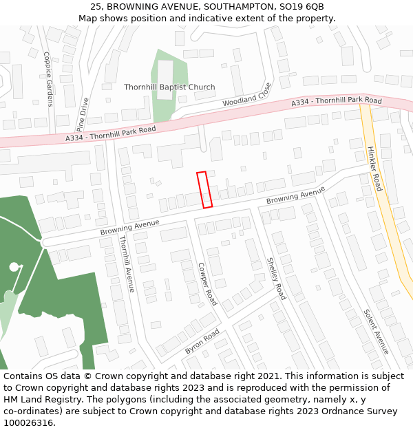 25, BROWNING AVENUE, SOUTHAMPTON, SO19 6QB: Location map and indicative extent of plot