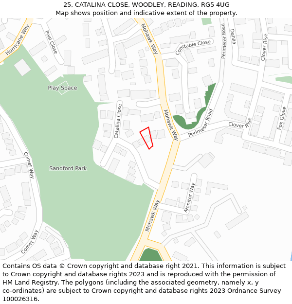 25, CATALINA CLOSE, WOODLEY, READING, RG5 4UG: Location map and indicative extent of plot