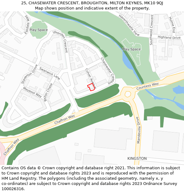 25, CHASEWATER CRESCENT, BROUGHTON, MILTON KEYNES, MK10 9QJ: Location map and indicative extent of plot