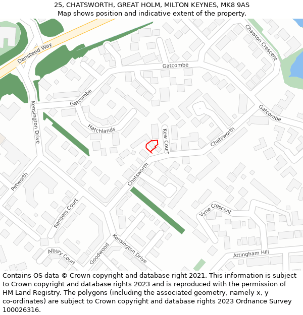 25, CHATSWORTH, GREAT HOLM, MILTON KEYNES, MK8 9AS: Location map and indicative extent of plot