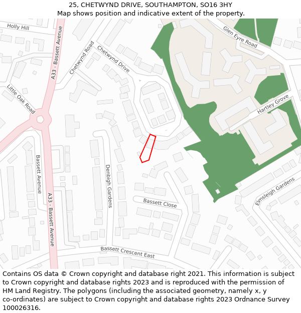 25, CHETWYND DRIVE, SOUTHAMPTON, SO16 3HY: Location map and indicative extent of plot