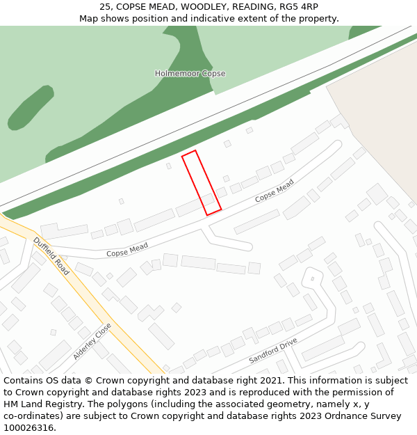 25, COPSE MEAD, WOODLEY, READING, RG5 4RP: Location map and indicative extent of plot