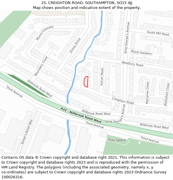 25, CREIGHTON ROAD, SOUTHAMPTON, SO15 4JJ: Location map and indicative extent of plot