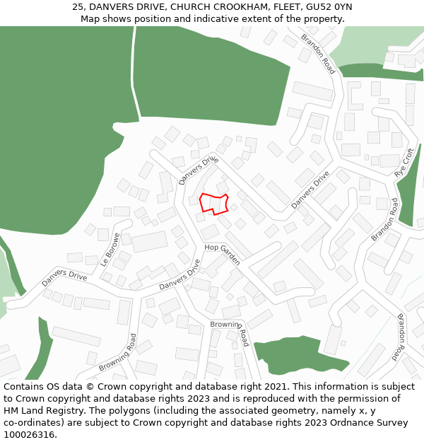 25, DANVERS DRIVE, CHURCH CROOKHAM, FLEET, GU52 0YN: Location map and indicative extent of plot