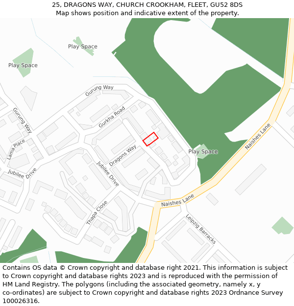 25, DRAGONS WAY, CHURCH CROOKHAM, FLEET, GU52 8DS: Location map and indicative extent of plot