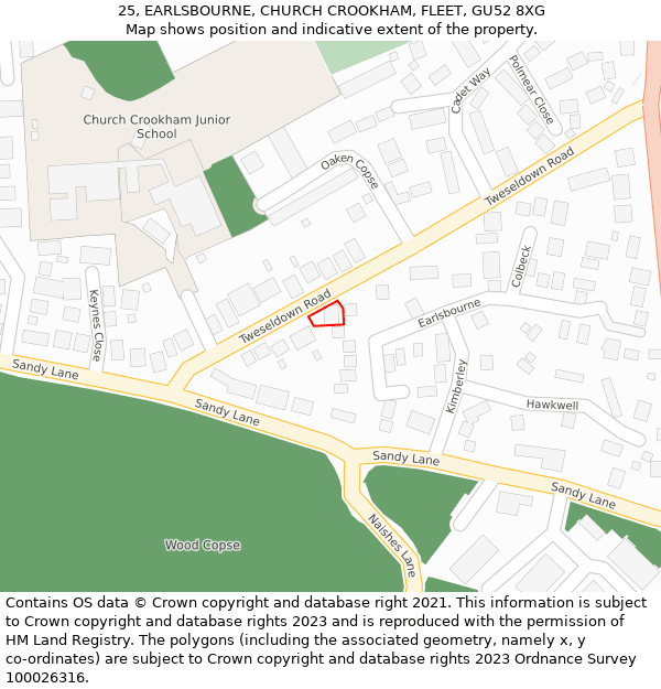 25, EARLSBOURNE, CHURCH CROOKHAM, FLEET, GU52 8XG: Location map and indicative extent of plot