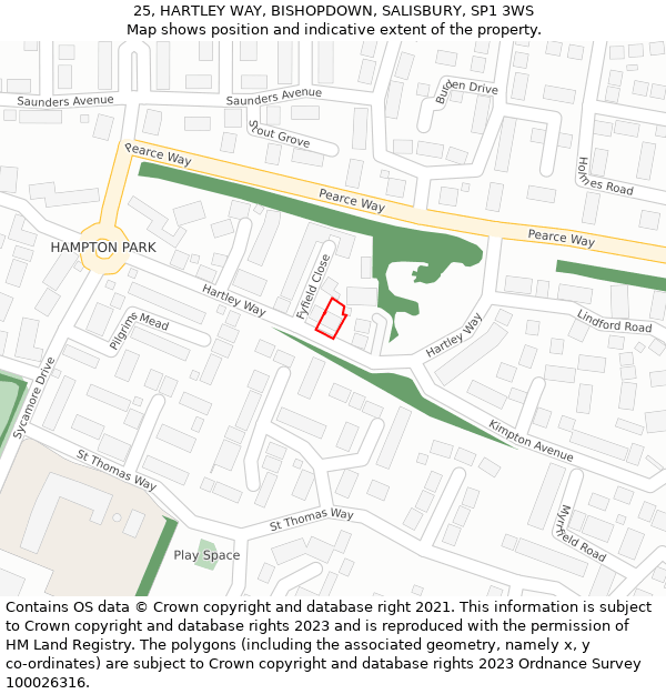 25, HARTLEY WAY, BISHOPDOWN, SALISBURY, SP1 3WS: Location map and indicative extent of plot