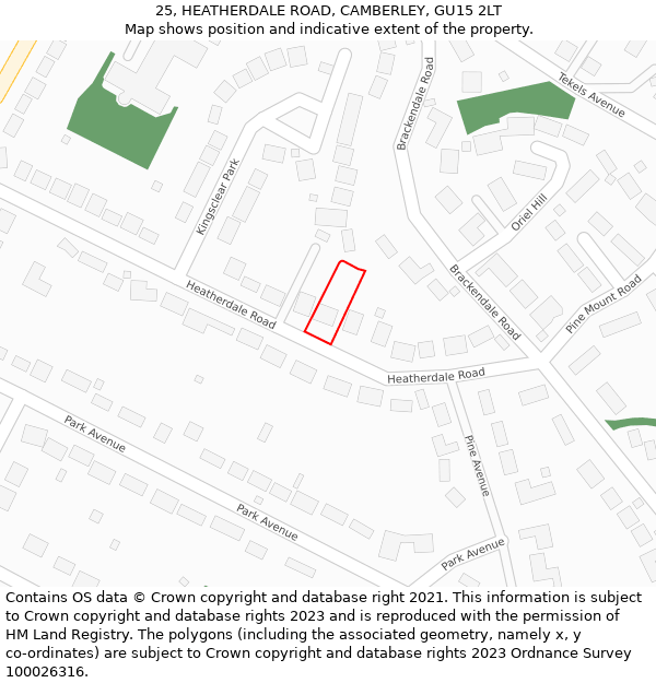 25, HEATHERDALE ROAD, CAMBERLEY, GU15 2LT: Location map and indicative extent of plot