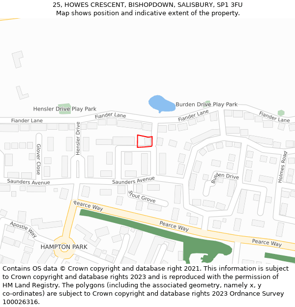 25, HOWES CRESCENT, BISHOPDOWN, SALISBURY, SP1 3FU: Location map and indicative extent of plot