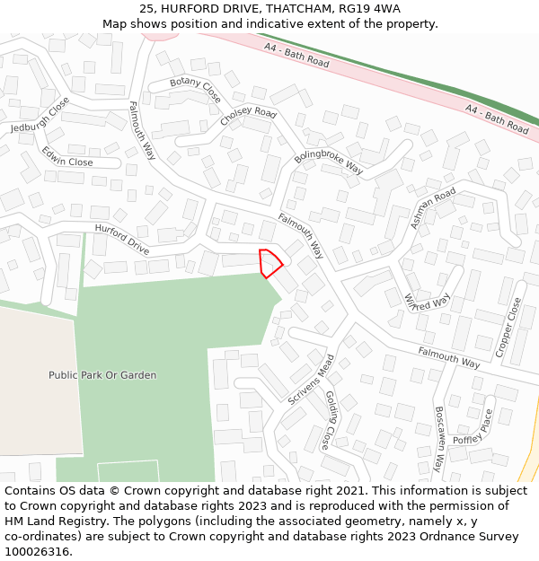 25, HURFORD DRIVE, THATCHAM, RG19 4WA: Location map and indicative extent of plot