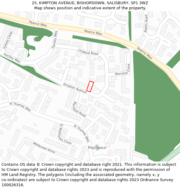 25, KIMPTON AVENUE, BISHOPDOWN, SALISBURY, SP1 3WZ: Location map and indicative extent of plot