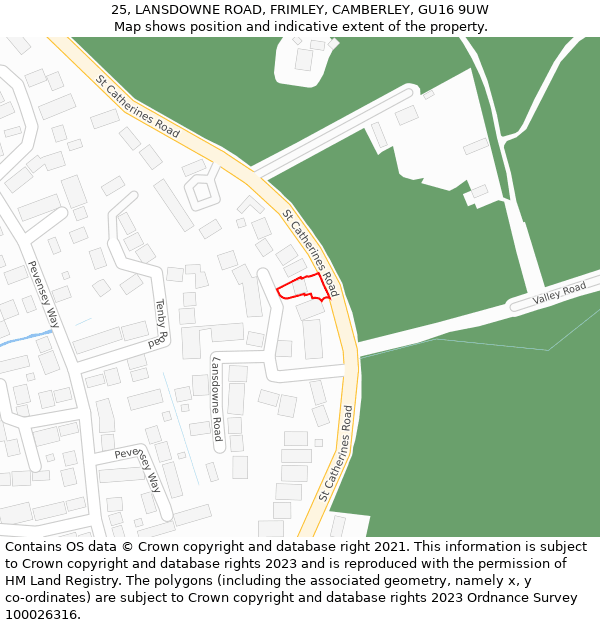 25, LANSDOWNE ROAD, FRIMLEY, CAMBERLEY, GU16 9UW: Location map and indicative extent of plot
