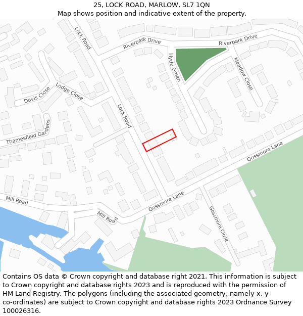 25, LOCK ROAD, MARLOW, SL7 1QN: Location map and indicative extent of plot