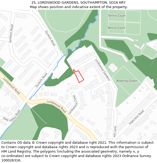 25, LORDSWOOD GARDENS, SOUTHAMPTON, SO16 6RY: Location map and indicative extent of plot