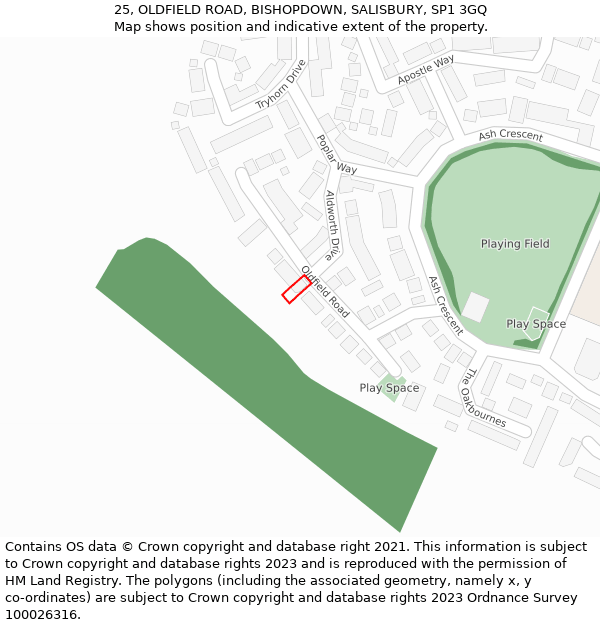 25, OLDFIELD ROAD, BISHOPDOWN, SALISBURY, SP1 3GQ: Location map and indicative extent of plot
