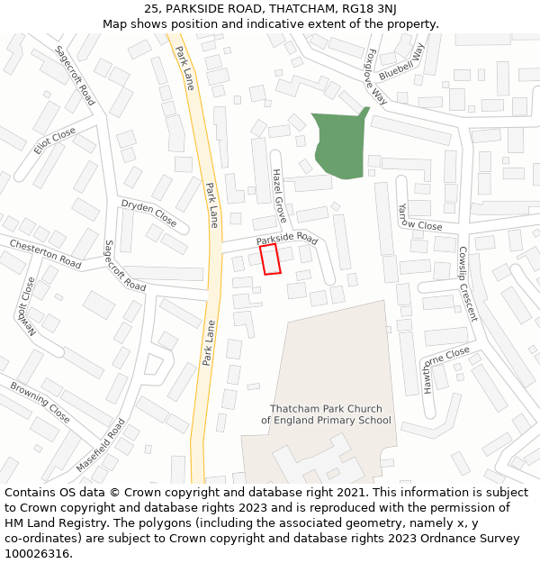 25, PARKSIDE ROAD, THATCHAM, RG18 3NJ: Location map and indicative extent of plot