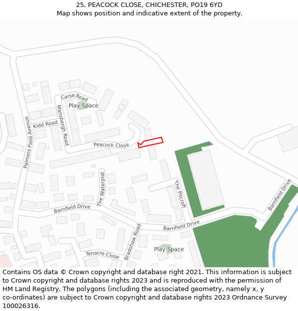 25, PEACOCK CLOSE, CHICHESTER, PO19 6YD: Location map and indicative extent of plot