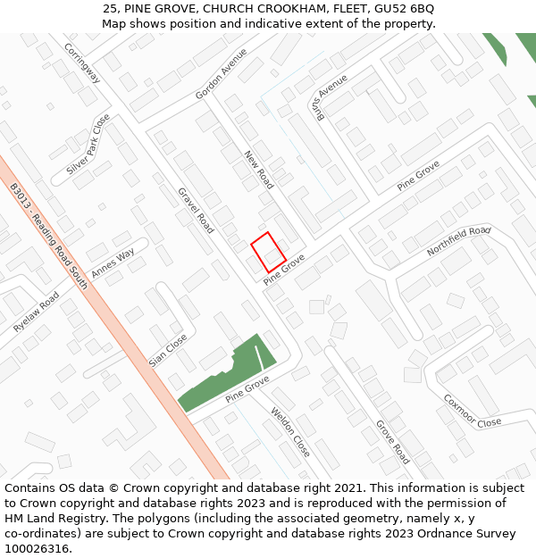 25, PINE GROVE, CHURCH CROOKHAM, FLEET, GU52 6BQ: Location map and indicative extent of plot