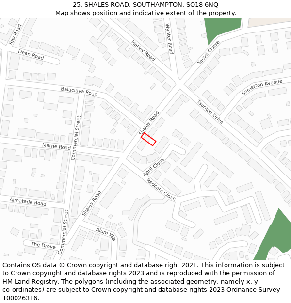 25, SHALES ROAD, SOUTHAMPTON, SO18 6NQ: Location map and indicative extent of plot