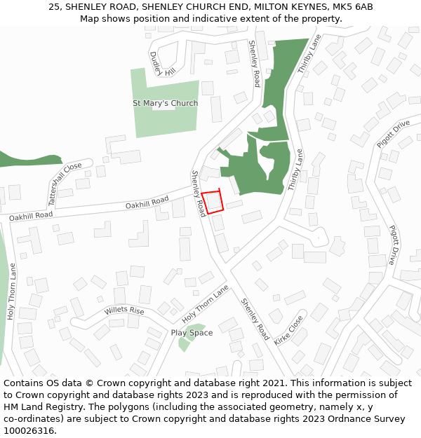 25, SHENLEY ROAD, SHENLEY CHURCH END, MILTON KEYNES, MK5 6AB: Location map and indicative extent of plot