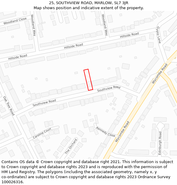 25, SOUTHVIEW ROAD, MARLOW, SL7 3JR: Location map and indicative extent of plot