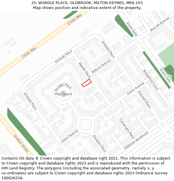 25, WARDLE PLACE, OLDBROOK, MILTON KEYNES, MK6 2XS: Location map and indicative extent of plot