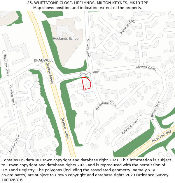 25, WHETSTONE CLOSE, HEELANDS, MILTON KEYNES, MK13 7PP: Location map and indicative extent of plot