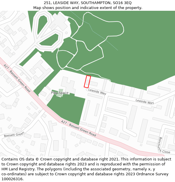 251, LEASIDE WAY, SOUTHAMPTON, SO16 3EQ: Location map and indicative extent of plot