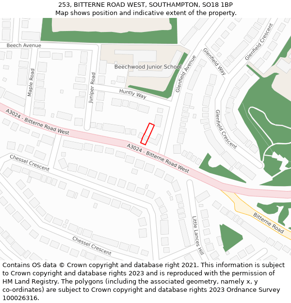 253, BITTERNE ROAD WEST, SOUTHAMPTON, SO18 1BP: Location map and indicative extent of plot