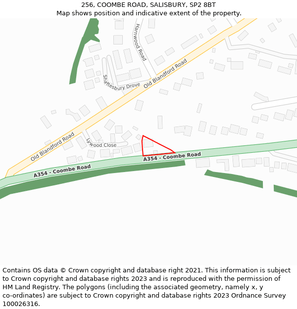 256, COOMBE ROAD, SALISBURY, SP2 8BT: Location map and indicative extent of plot