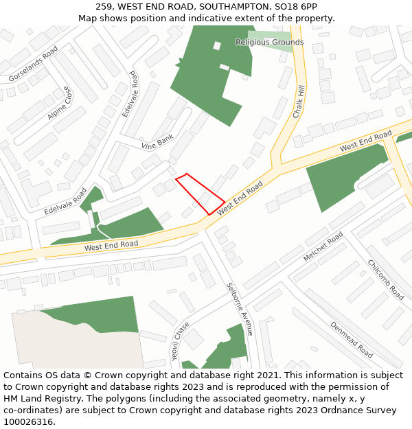 259, WEST END ROAD, SOUTHAMPTON, SO18 6PP: Location map and indicative extent of plot