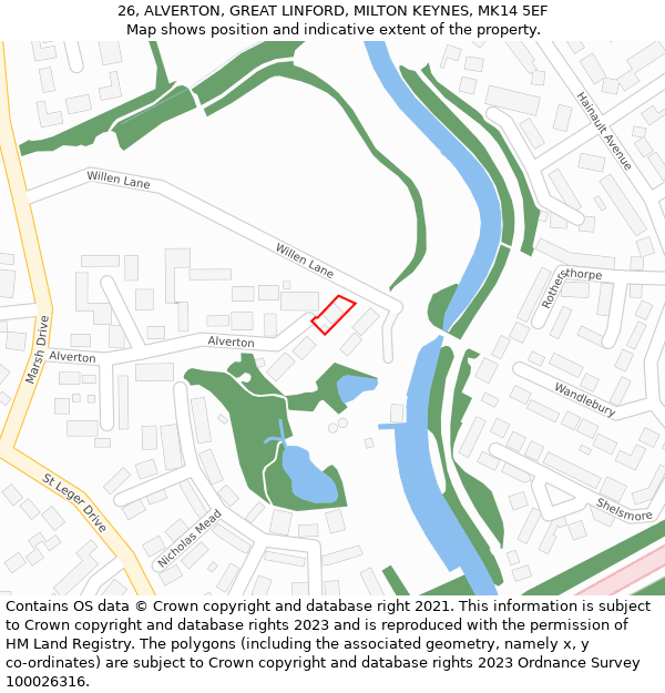 26, ALVERTON, GREAT LINFORD, MILTON KEYNES, MK14 5EF: Location map and indicative extent of plot