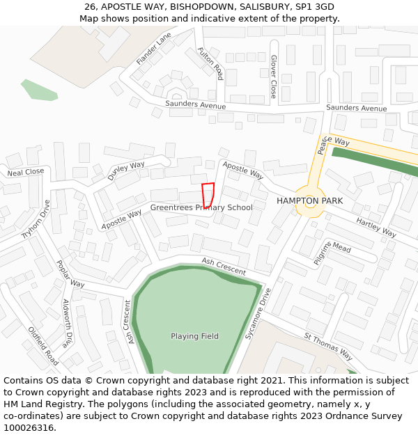 26, APOSTLE WAY, BISHOPDOWN, SALISBURY, SP1 3GD: Location map and indicative extent of plot