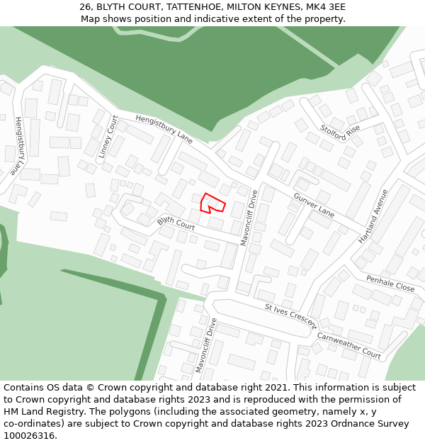 26, BLYTH COURT, TATTENHOE, MILTON KEYNES, MK4 3EE: Location map and indicative extent of plot