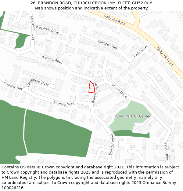 26, BRANDON ROAD, CHURCH CROOKHAM, FLEET, GU52 0UA: Location map and indicative extent of plot