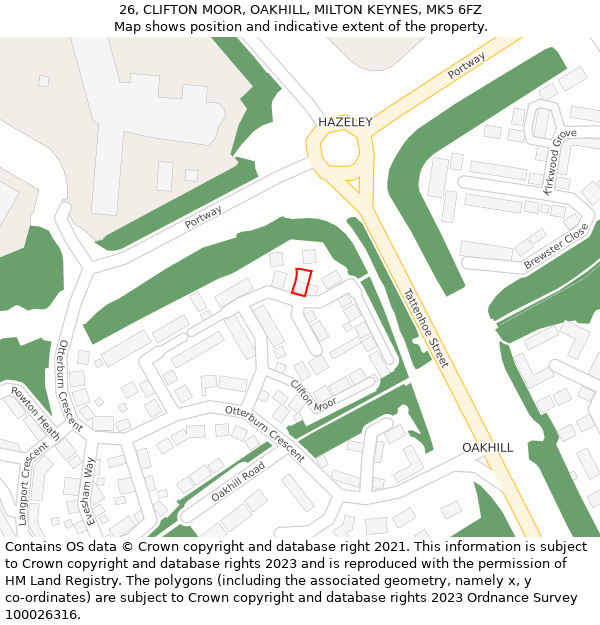 26, CLIFTON MOOR, OAKHILL, MILTON KEYNES, MK5 6FZ: Location map and indicative extent of plot