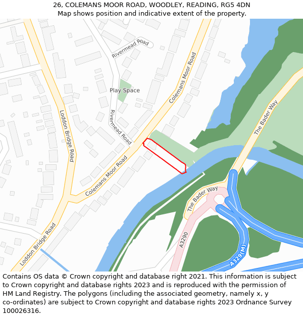 26, COLEMANS MOOR ROAD, WOODLEY, READING, RG5 4DN: Location map and indicative extent of plot