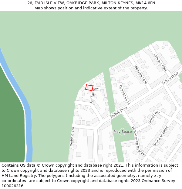 26, FAIR ISLE VIEW, OAKRIDGE PARK, MILTON KEYNES, MK14 6FN: Location map and indicative extent of plot