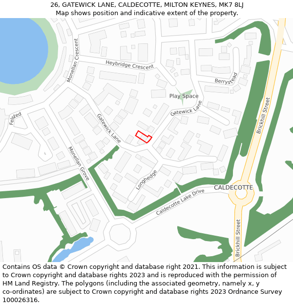 26, GATEWICK LANE, CALDECOTTE, MILTON KEYNES, MK7 8LJ: Location map and indicative extent of plot