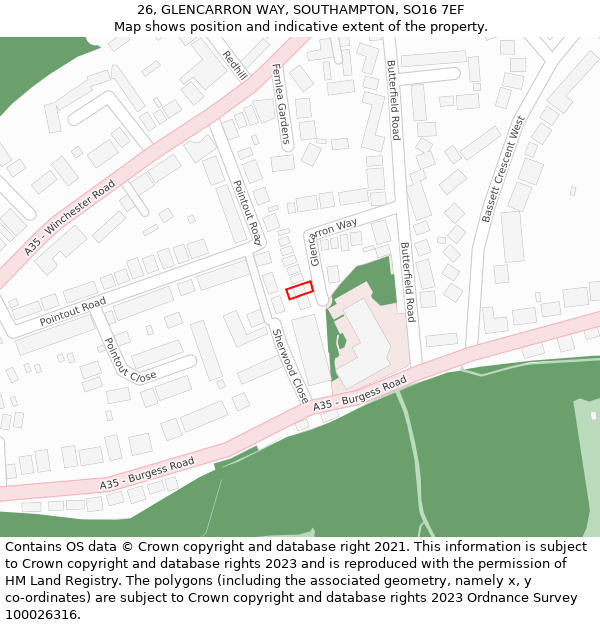 26, GLENCARRON WAY, SOUTHAMPTON, SO16 7EF: Location map and indicative extent of plot