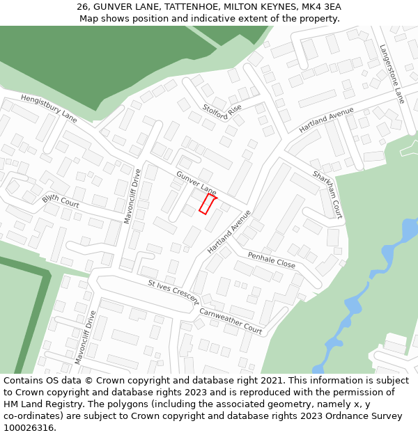 26, GUNVER LANE, TATTENHOE, MILTON KEYNES, MK4 3EA: Location map and indicative extent of plot