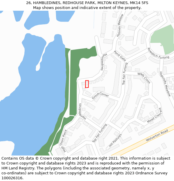 26, HAMBLEDINES, REDHOUSE PARK, MILTON KEYNES, MK14 5FS: Location map and indicative extent of plot