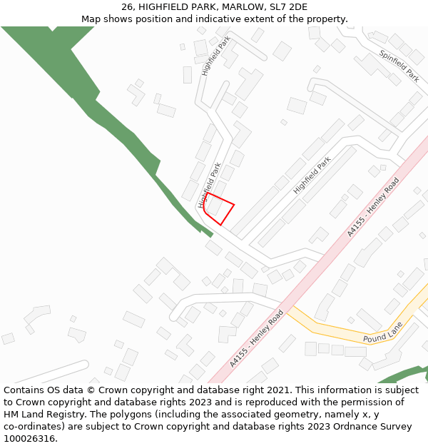 26, HIGHFIELD PARK, MARLOW, SL7 2DE: Location map and indicative extent of plot