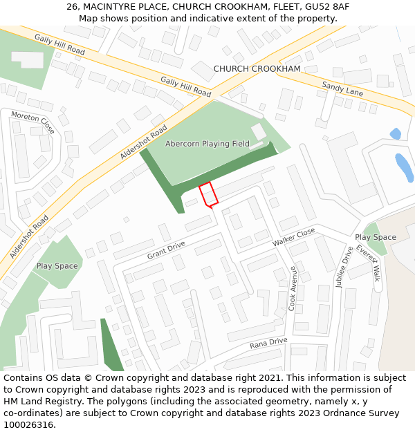 26, MACINTYRE PLACE, CHURCH CROOKHAM, FLEET, GU52 8AF: Location map and indicative extent of plot